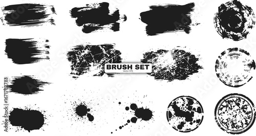 Grunge Ink Brush Stroke and Splatter Vector Set