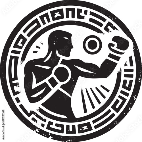 Monochromatic vintage logo art featuring a boxer delivering an uppercut punch
