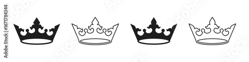 Crown icon set. Crown line symbol silhouette isolated on white background. Vector illustration and PNG transparent