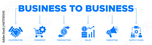 Business to business banner web icon vector illustration concept with icon of cooperation, commerce, transaction, sales, marketing, supply chain