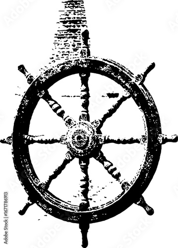 Vintage nautical wheel grunge black and white design for posters and cards