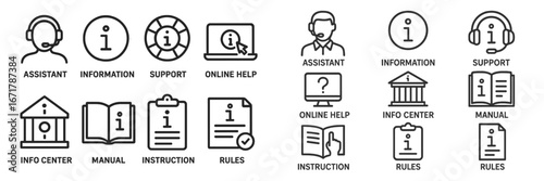 Variety of information and support icons for customer service and online assistance in a modern design