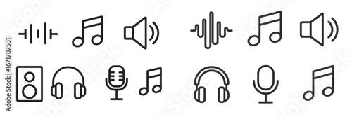 Music symbols and sound equipment displayed in a minimalist design for audio enthusiasts and creators