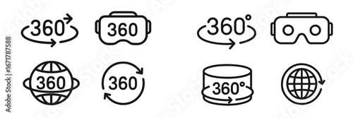 360-degree virtual reality icons showcasing immersive technology for interactive experiences and global connectivity in a modern digital landscape