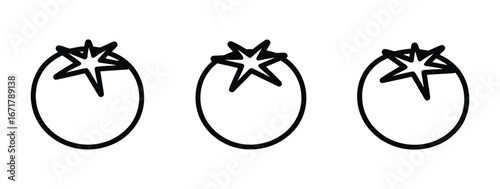 Minimalist line art of three tomatoes, perfect for food blogs, healthy eating concepts, or culinary design projects