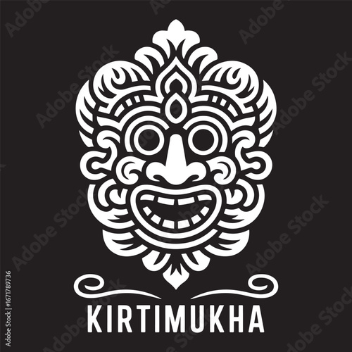 Detailed Kirtimukha ornamental mask logo. An intricate traditional Hindu 'Face of Glory' protector symbol from mythology vector illustration.