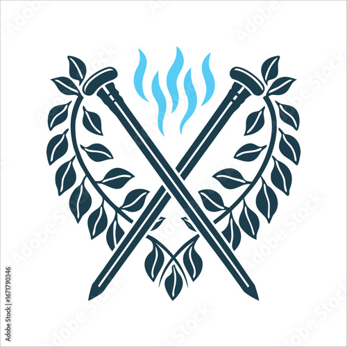 Hearth Ward: Rowan Twig and Iron Nail Protection Hearth Ward A stylised iron nail crossed with a rowan twig protection against spirits solid black lines