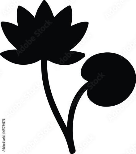 Vector elegant lotus flower and leaf minimal shape silhouette Illustrator
