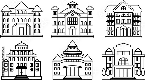 Set of hotel outline vector illustration line art