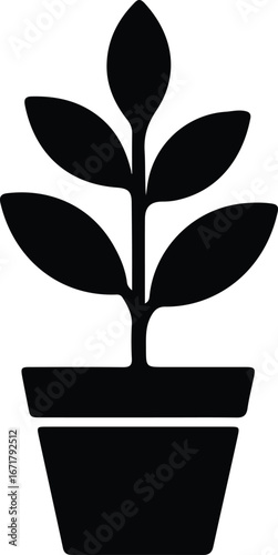 Vector Potted plant with leaves icon silhouette Illustrator