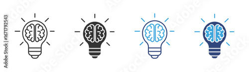 Brain inside lightbulb icon set,  creativity and intelligence concept . vector illustration . 