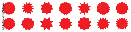 Vector red starburst shape isolated. Great for SALE, LIMITED OFFER, BEST PRICE, and DISCOUNT labels. Perfect for eye-catching ads, promo stickers, and web shop banners.