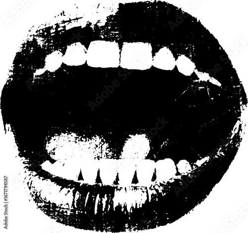 Grunge black and white artwork of mouth scream for urban design and décor