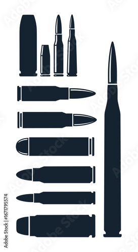 Collection of cartridges and bullets for shooting and firearms