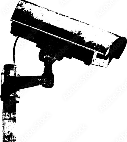 Grunge black and white security camera illustration for urban art and design