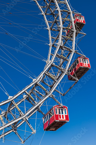 Vienna, Austria 03-20-2025 The Wiener Riesenrad, or simply Riesenrad, is an eye catching 64.75-metre ferris wheel at the entrance of the Prater amusement park in Vienna and opened in1897