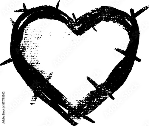 Grunge black and white illustration of sharp heart design for print poster