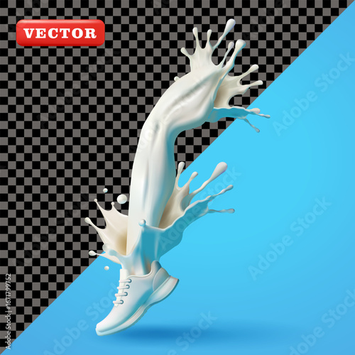 Milk splash in the shape of running legs, 3D vector. Suitable for health and business