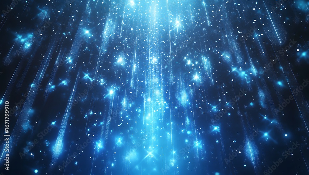 Naklejka premium Glowing Blue Particles Falling Like Rain Against Dark Abstract Background light