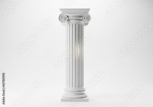 Elegant white corinthian column with ornate capital stands tall against a subtle neutral backdrop.