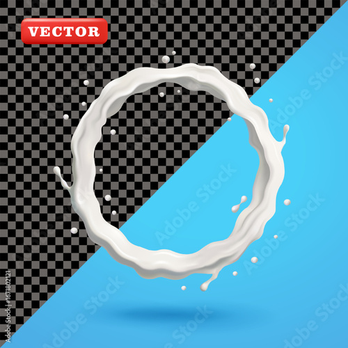 Milk splash in circle shape, 3D vector. Suitable for health and business
