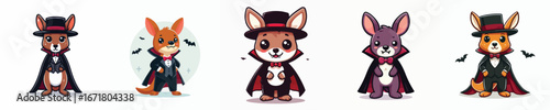 cute kangaroo vector in Dracula costume