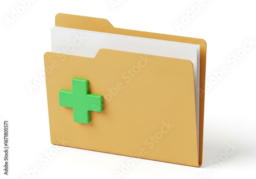 Medical folder with green cross symbol for healthcare records and documentation management