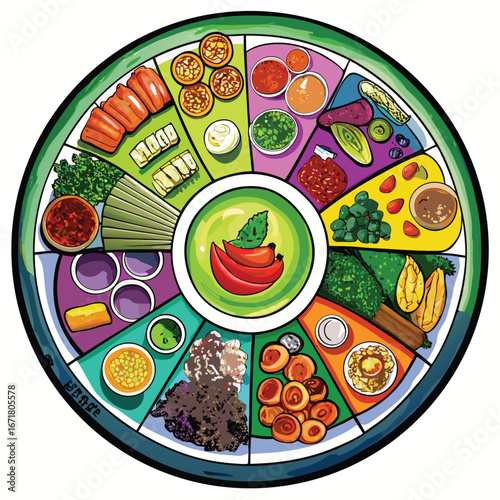Global Vegetarian Feast - World Vegetarian Day Food Wheel Vector