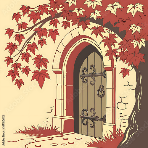 illustration of an old door