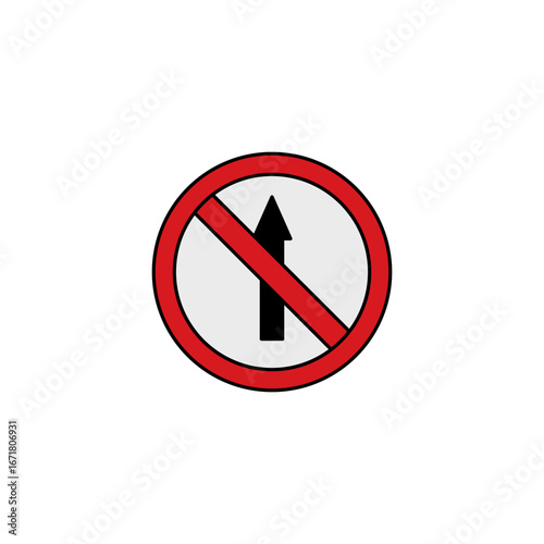 Vector illustration of a traffic sign indicating that vehicles are not allowed to go straight ahead. The sign shows a black upward arrow crossed by a red diagonal line inside a red circle Free Download Vector illustration of a traffic sign indicating that vehicles are not allowed to go straight ahead. The sign shows a black upward arrow crossed by a red diagonal line inside a red circle - GFXLoad
