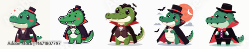 cute crocodile vector in Dracula costume