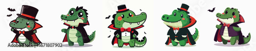 cute crocodile vector in Dracula costume