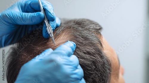 4k video of a hair transplant surgery. Concept of trichology.