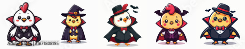 cute chicken vector wearing Dracula costume