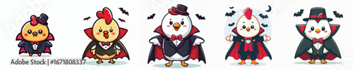 cute chicken vector wearing Dracula costume