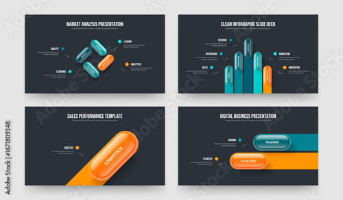 Corporate Performance 4 5 1 2 Element Infographic Presentation Design Set. Sales Solution Four Five One Two Option Diagram Frame Template Vector Illustration Bundle.