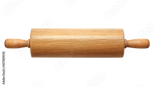 Wooden rolling pin isolated on transparent background for flattening dough and pastry in baking and cooking preparation, a classic kitchen utensil