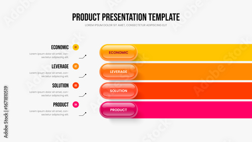 Creative Profile Slide Design Vector Illustration. Modern Growth 4 Step Diagram Slideshow Layout. Market Briefing Four Element Infographic Presentation Template.