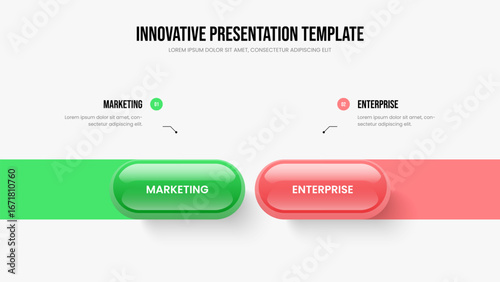 Marketing Plan 2 Element Infographic Frame Design. Service Growth Slide Layout Vector Illustration. Investor Launch Two Option Diagram Presentation Template.