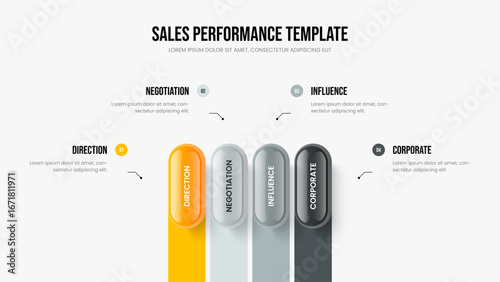 Product Analysis Slideshow Layout Vector Illustration. Creative Development Four Element Diagram Presentation Design. Corporate Performance 4 Option Infographic Slide Template.