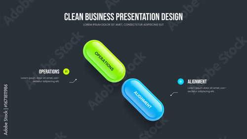 Business Proposal Two Element Diagram Presentation Design. Consulting Showcase 2 Step Infographic Slide Layout. Financial Planning Slideshow Template Vector Illustration.