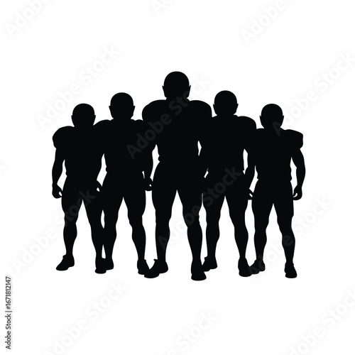 Silhouette of an American Football Team Standing Together, Ready for Action, football formation silhouette vector illustration