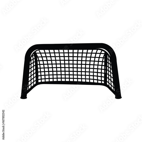 Black silhouette of a soccer goal with net on a white background, hockey net silhouette vector illustration