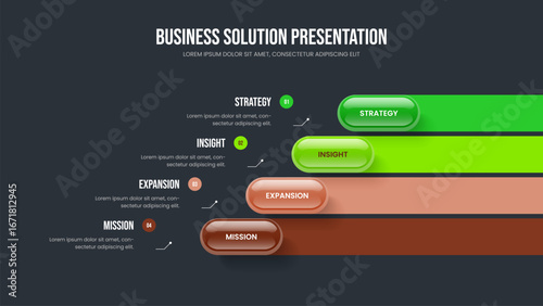 Modern Plan 4 Step Diagram Slide Template. Visual Showcase Four Element Infographic Slideshow Design. Sales Forecast Presentation Layout Vector Illustration.