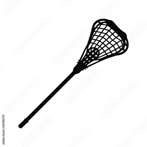 Lacrosse stick silhouette on white background, athletic sport equipment image, lacrosse, lacrosse stick silhouette vector illustration