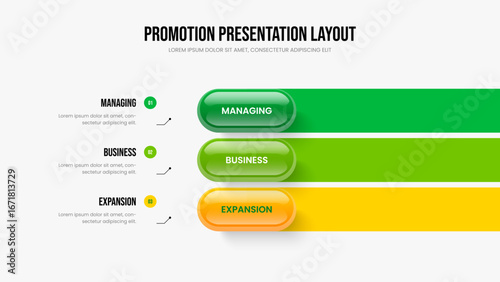Creative Strategy 3 Step Infographic Slideshow Design. Financial Plan Presentation Template Vector Illustration. Visual Campaign Three Element Diagram Frame Layout.