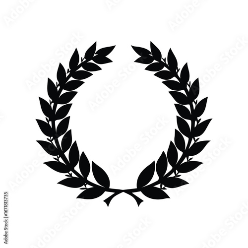 Elegant laurel wreath in silhouette bestowing honor and achievement symbol of victory, laurel wreath with leaves silhouette vector illustration