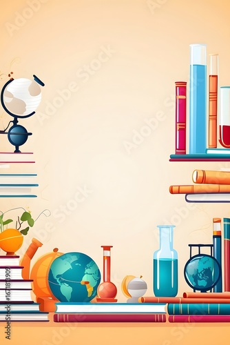 Educational School Background with Science Border and Books
