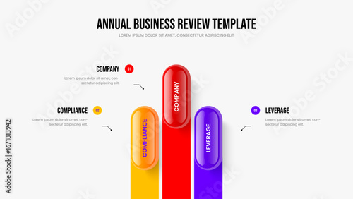 Visual Performance 3 Element Infographic Presentation Layout. Investor Portfolio Three Option Diagram Frame Design. Enterprise Plan Slideshow Template Vector Illustration.