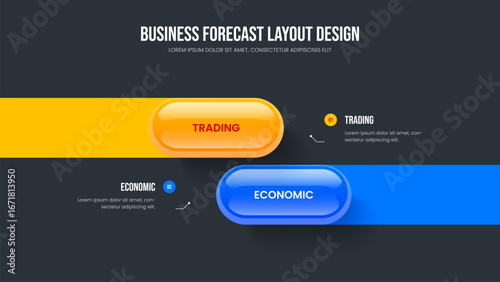 Enterprise Solution 2 Element Infographic Frame Design. Financial Insight Two Step Diagram Slideshow Layout. Project Plan Slide Template Vector Illustration.
